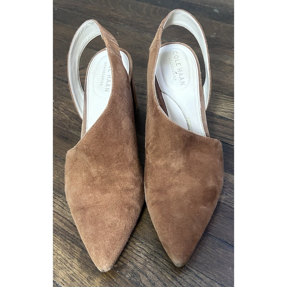Cole Hann Women's Suede Tan Pointed Toe Pumps Size 7B Career Work Office Classic